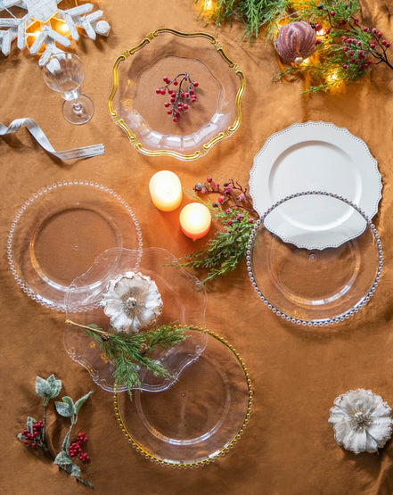 MLNshops Party Decor Plastic Charger Plates with Beaded Edge