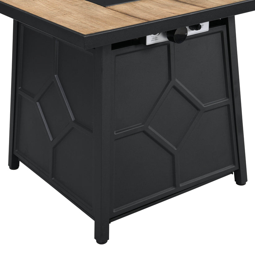 Side view wood top 40,000 BTU patio fire table