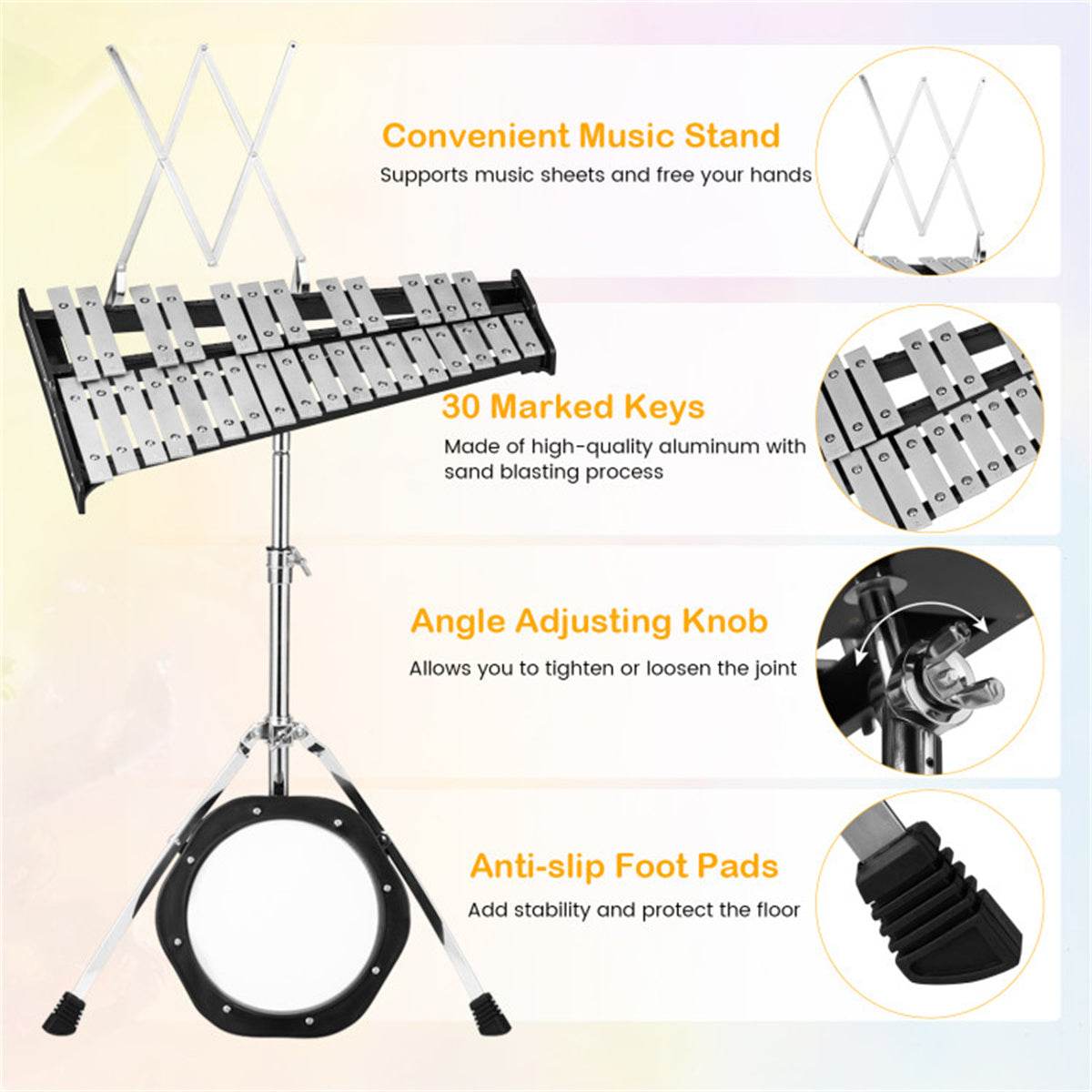 MLNshops Percussion Instrument Glockenspiel with Stand