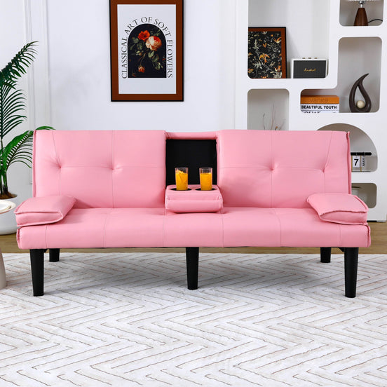 MLNshops Pink Foldable Sofa Bed with Cup Holders Default