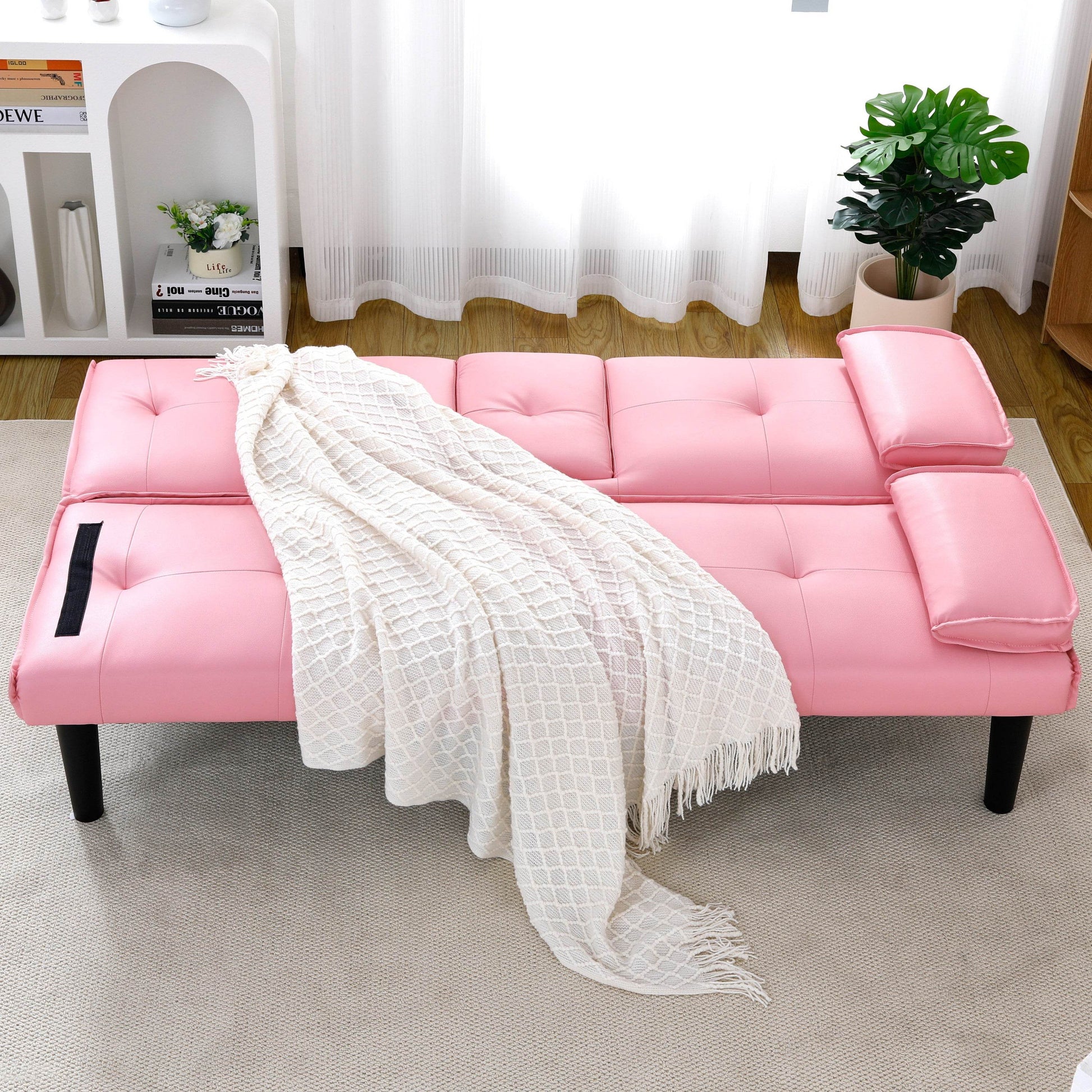 MLNshops Pink Foldable Sofa Bed with Cup Holders