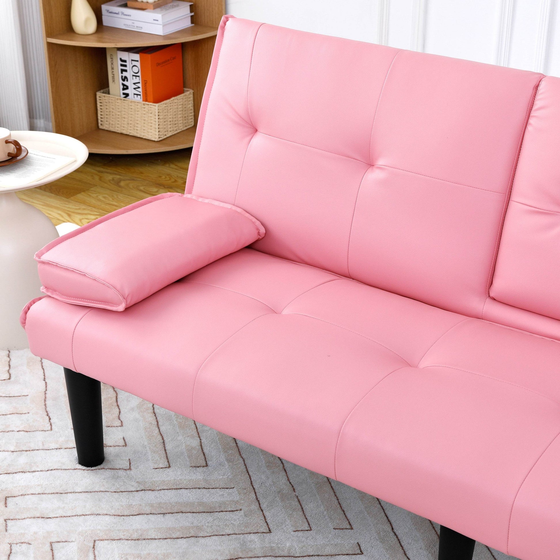 MLNshops Pink Foldable Sofa Bed with Cup Holders