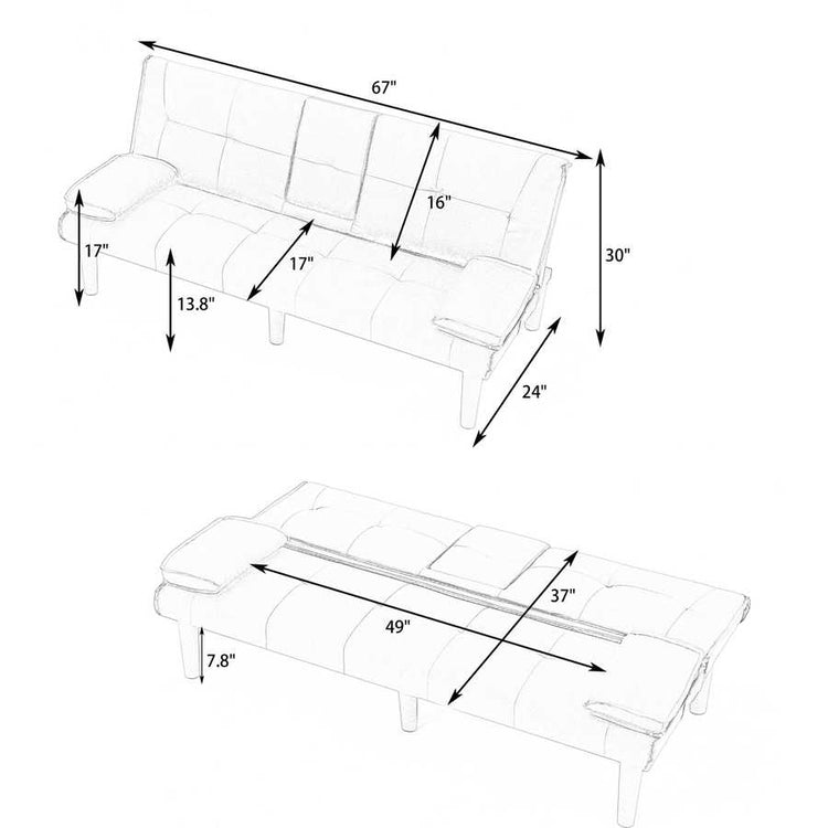 MLNshops Pink Foldable Sofa Bed with Cup Holders