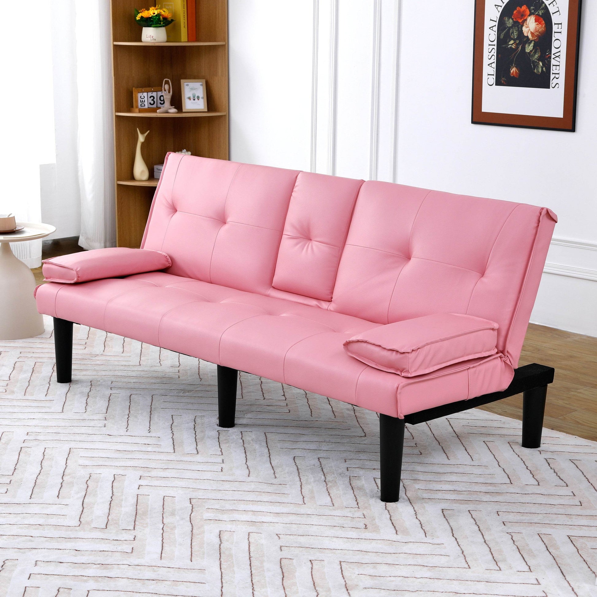 MLNshops Pink Foldable Sofa Bed with Cup Holders