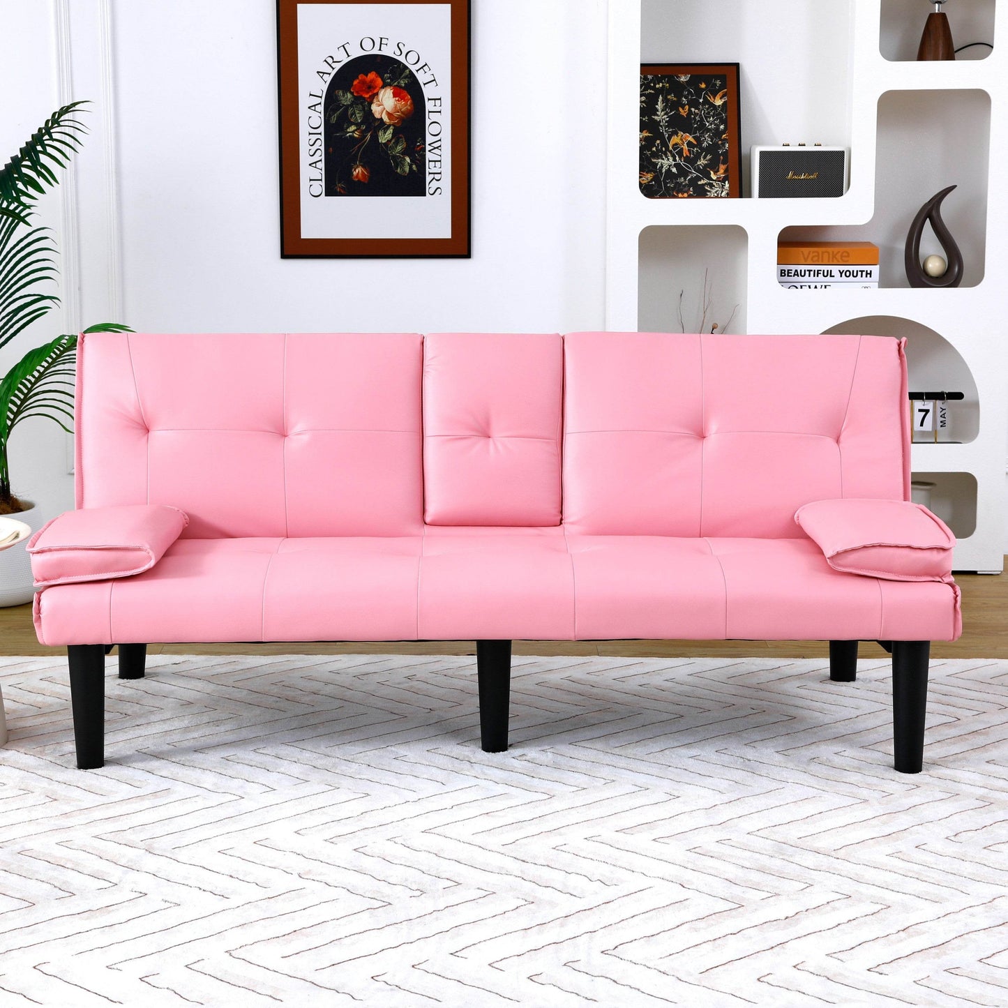 MLNshops Pink Foldable Sofa Bed with Cup Holders