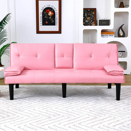 MLNshops Pink Foldable Sofa Bed with Cup Holders