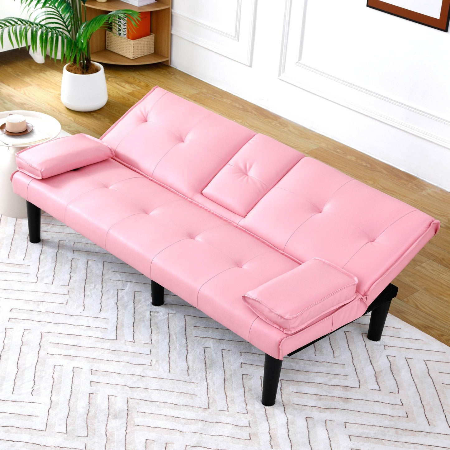 MLNshops Pink Foldable Sofa Bed with Cup Holders