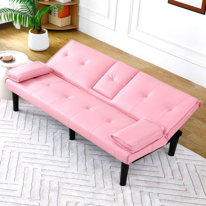 MLNshops Pink Foldable Sofa Bed with Cup Holders