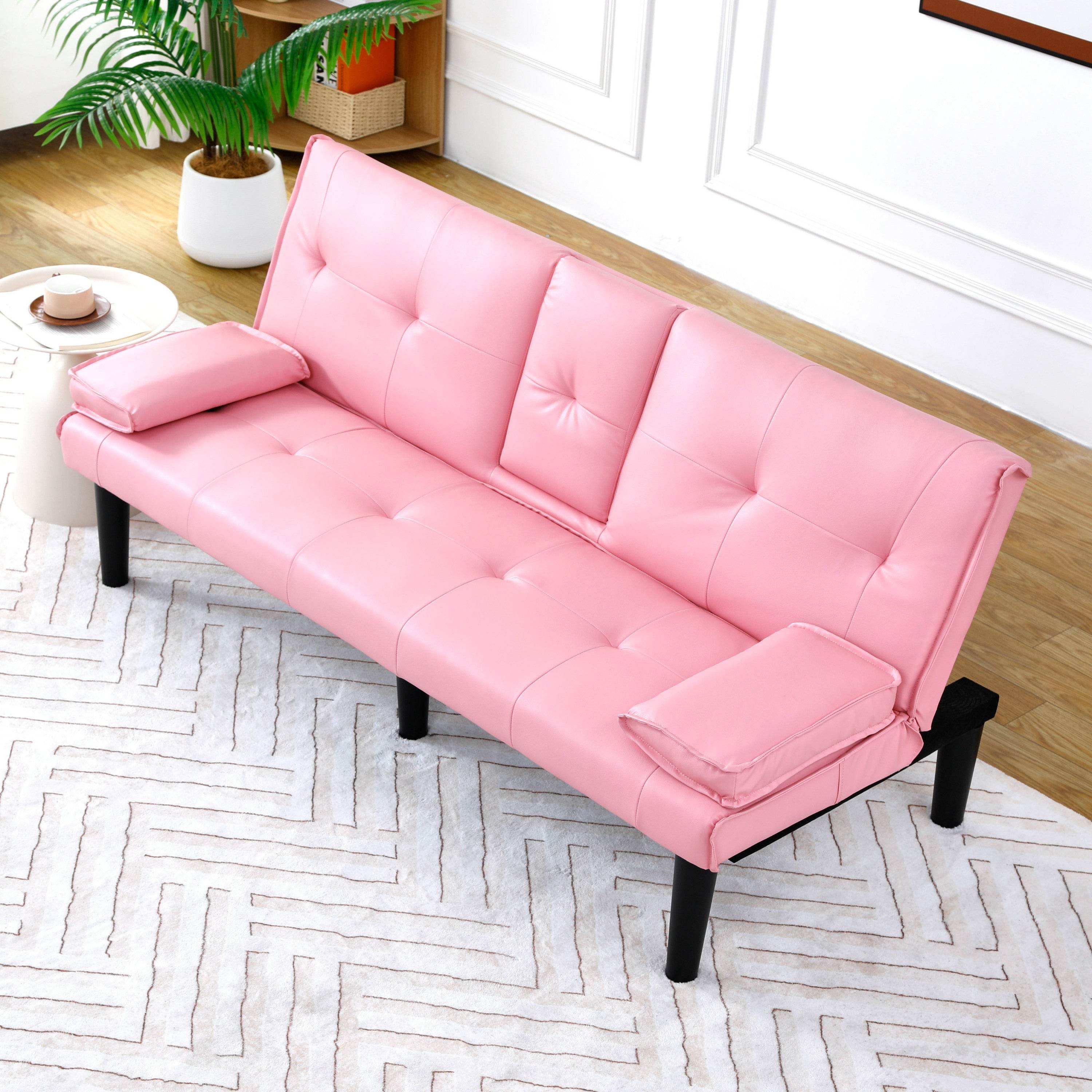 MLNshops Pink Foldable Sofa Bed with Cup Holders