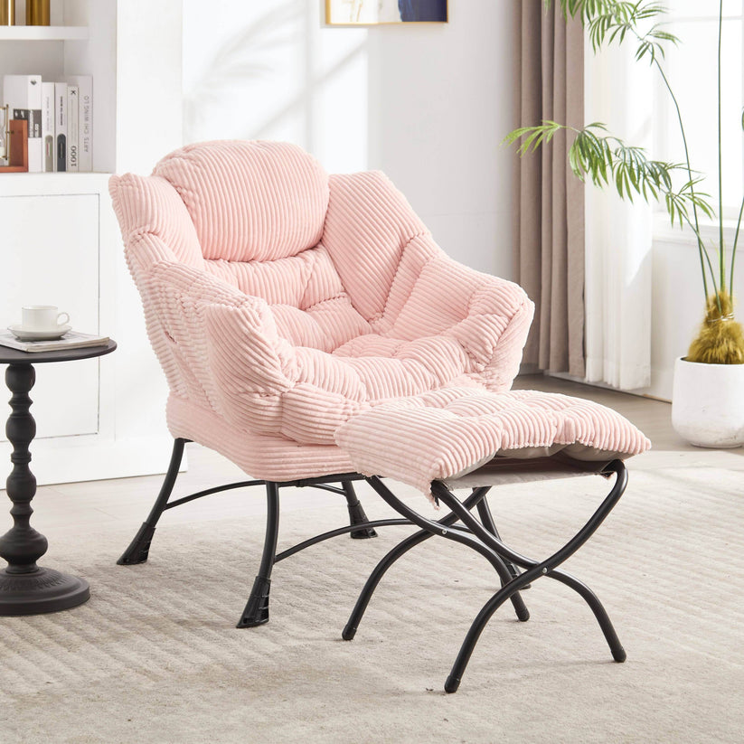 Pink lazy chair with ottoman – cushioned relaxing seat