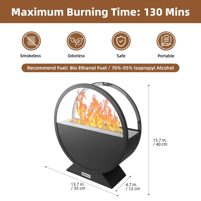 Portable bio ethanol fire pit specifications and burning time chart