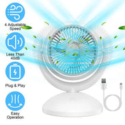 mlnshops Portable Desk Fan Rechargeable with 4 Speeds