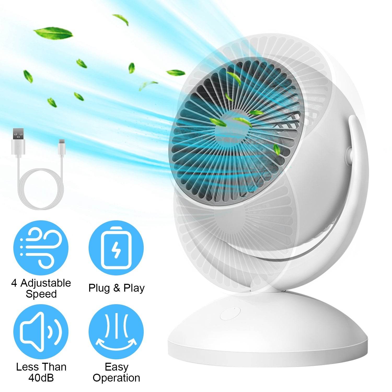 mlnshops Portable Desk Fan Rechargeable with 4 Speeds Default Title