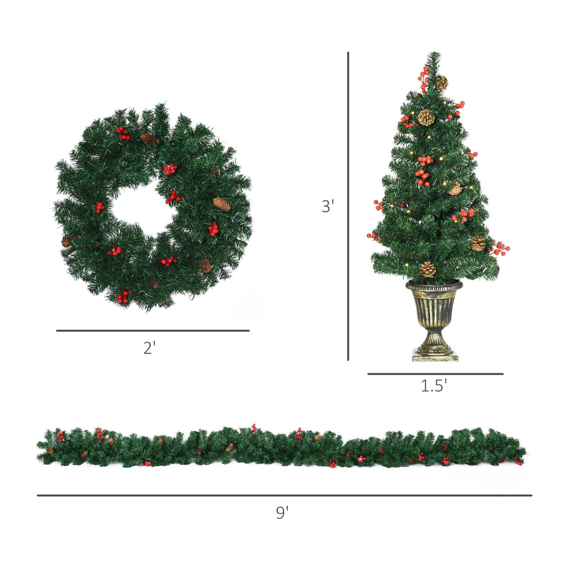 MLNshops Prelit Christmas Wreath and Garland Set with Pinecones