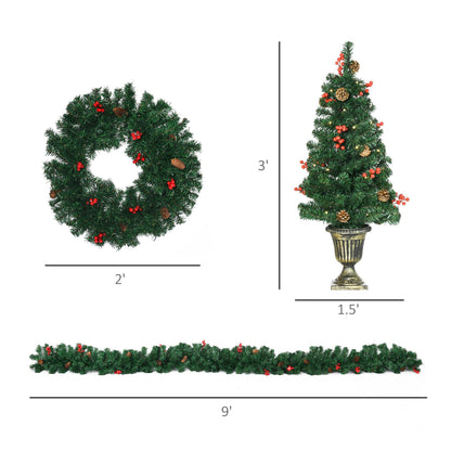 MLNshops Prelit Christmas Wreath and Garland Set with Pinecones