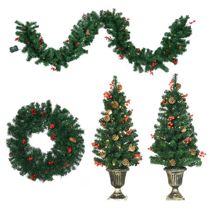 MLNshops Prelit Christmas Wreath and Garland Set with Pinecones