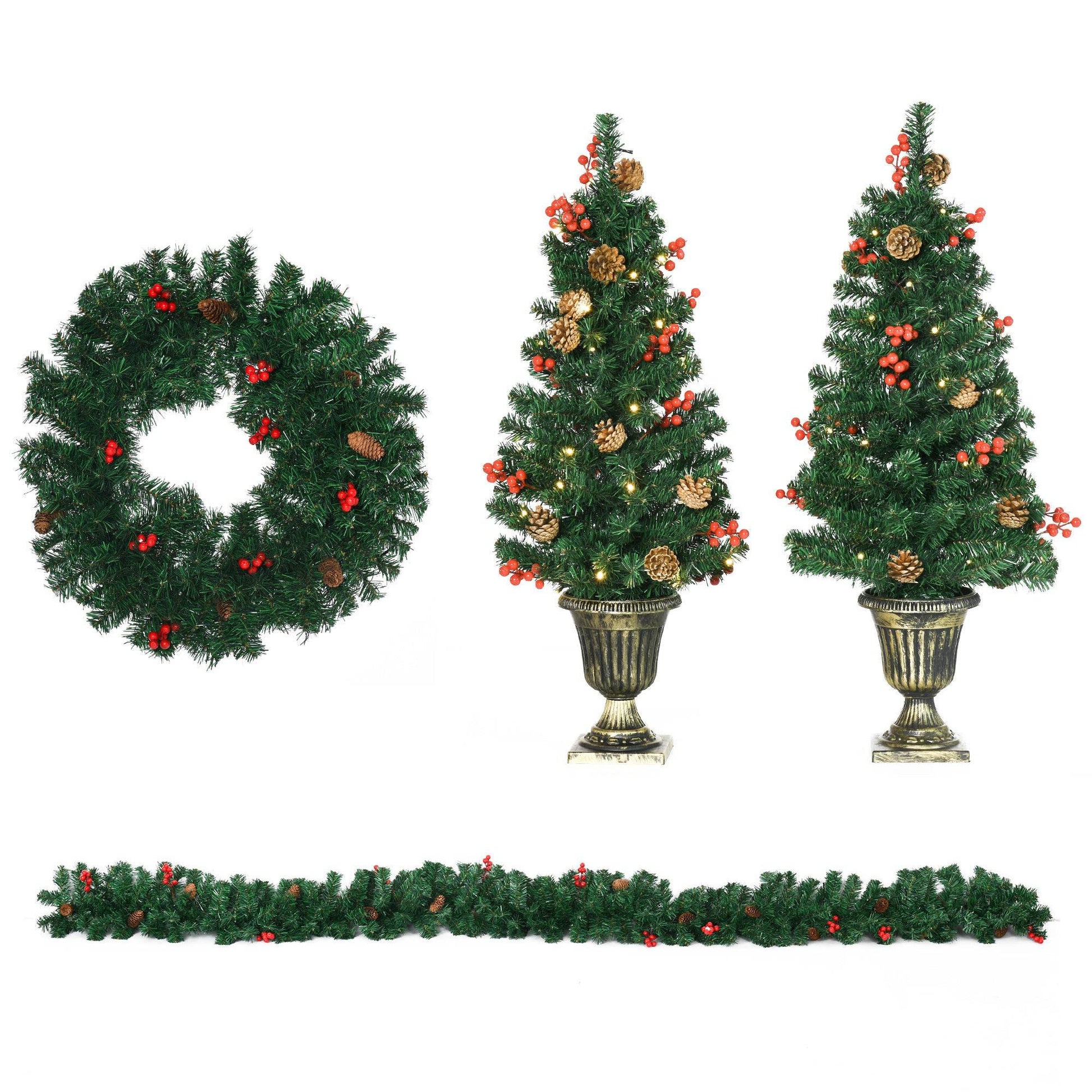 MLNshops Prelit Christmas Wreath and Garland Set with Pinecones Default