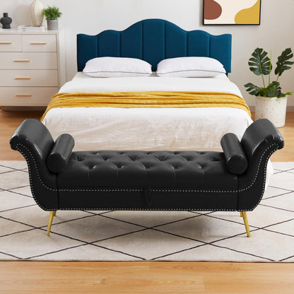 PU Leather, Metal Feet Upholstered Ottoman Bedroom Lounge Ottoman Flip Top Storage Sofa Bench MLNshops]