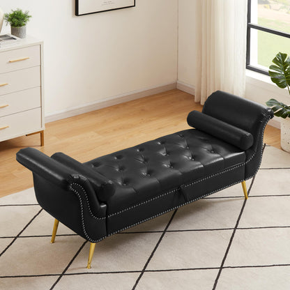 PU Leather, Metal Feet Upholstered Ottoman Bedroom Lounge Ottoman Flip Top Storage Sofa Bench MLNshops]