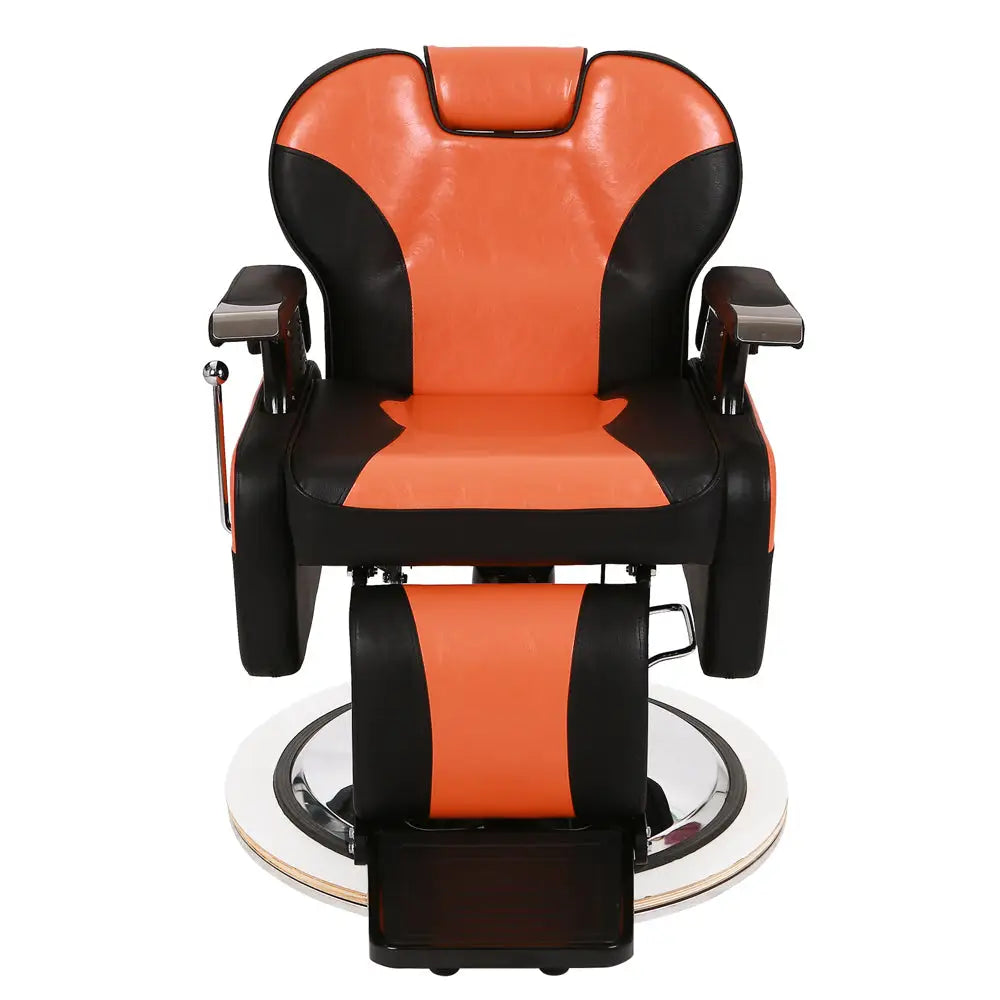 PVC Leather Cover, Wooden Armrest Shell, Iron Footrest, Disc With Footrest, Can Be Put Down 150kg, Barber Chair Orange MLNshops]