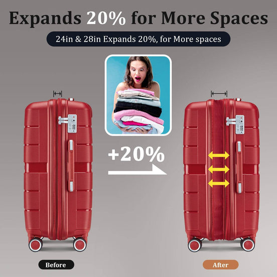 MLNshops 4 Piece Luggage Set - Durable Red Suitcase Travel Set