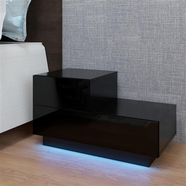 RGB LED 2-Drawer Nightstand End Table Black MLNshops]