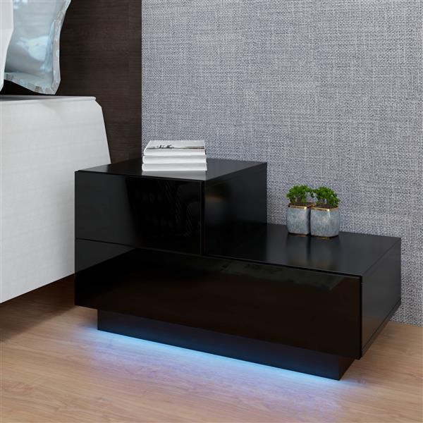 RGB LED 2-Drawer Nightstand End Table Black MLNshops]