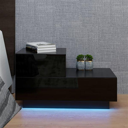 RGB LED 2-Drawer Nightstand End Table Black MLNshops]