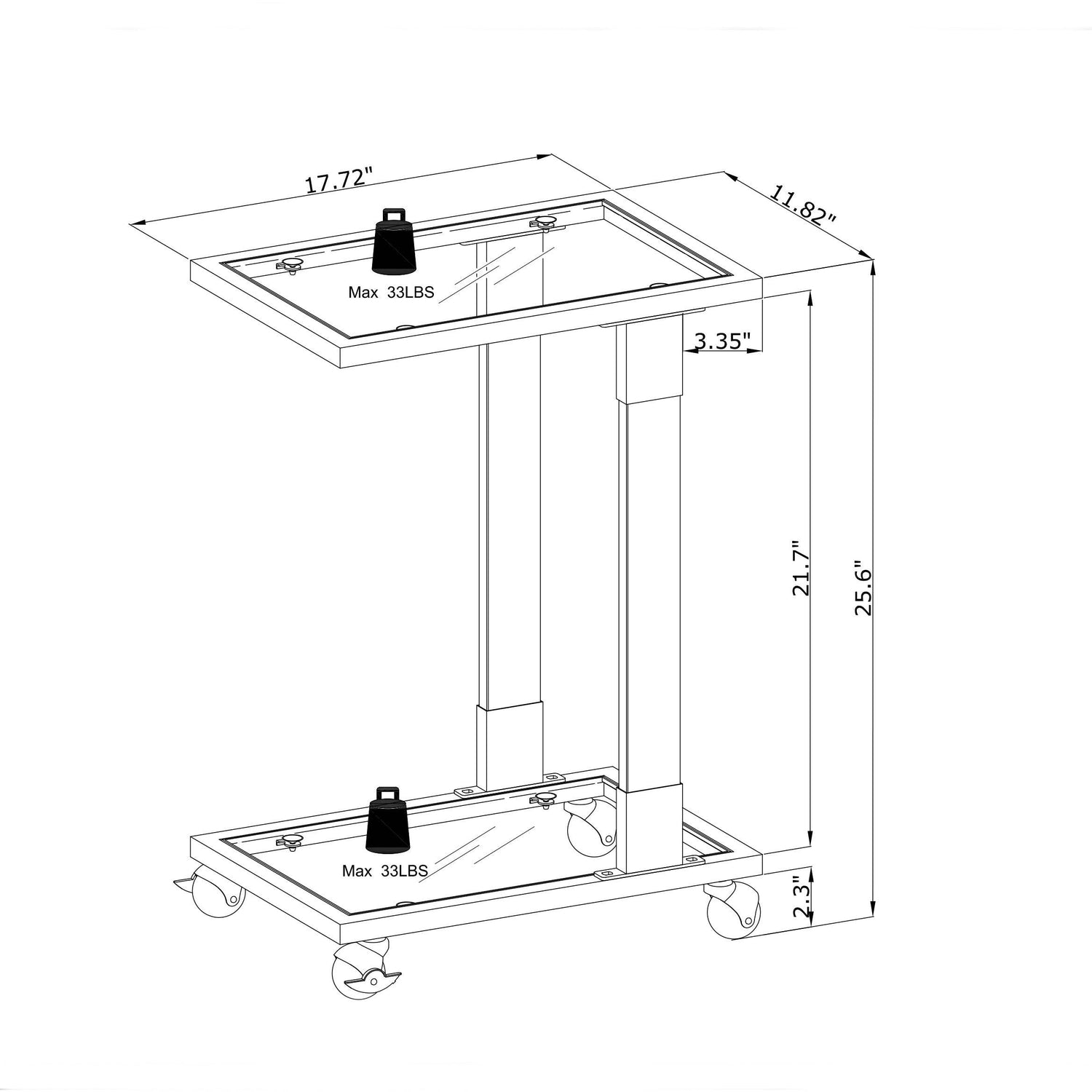 Rolling Sofa Side Table with Wheels - Gold Frame