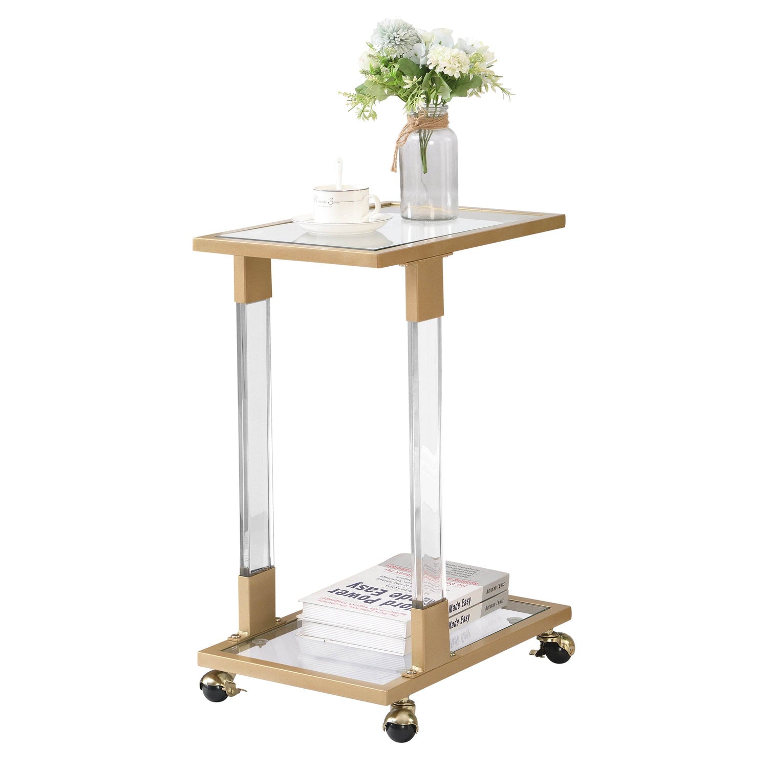 Rolling Sofa Side Table with Wheels - Gold Frame