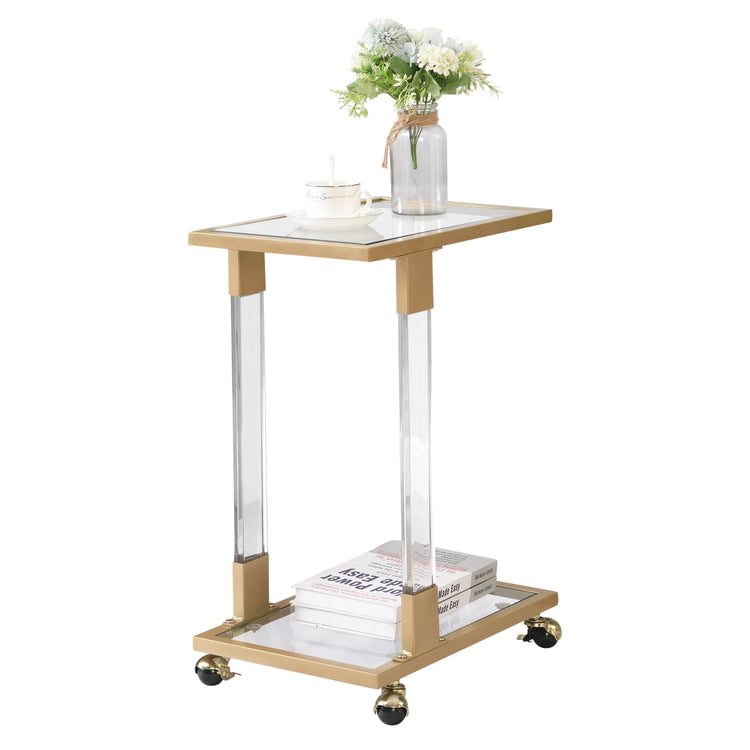 Rolling Sofa Side Table with Wheels - Gold Frame