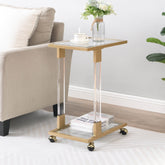 Rolling Sofa Side Table with Wheels - Gold Frame