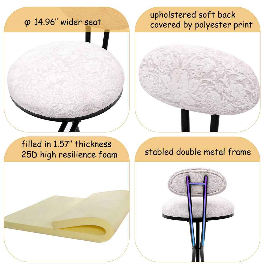 MLNshops Round Bar Stools Set of 2 with Backrest - Stylish & Comfortable