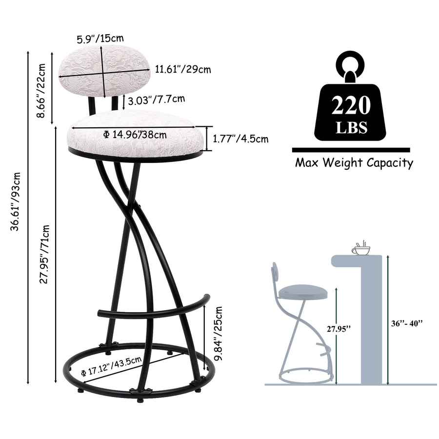 MLNshops Round Bar Stools Set of 2 with Backrest - Stylish & Comfortable