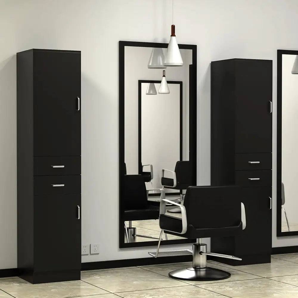 Salon Stations for Hair Stylists, Salon Storage w/Appliance Holders, Hair Station Salon Furniture Sets with 2 Storage Cabinets and 3 Drawers MLNshops]