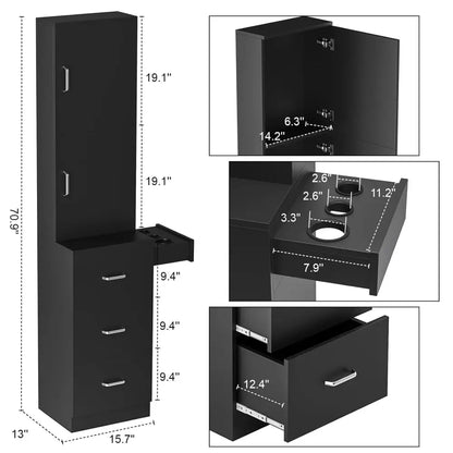 Salon Stations for Hair Stylists, Salon Storage w/Appliance Holders, Hair Station Salon Furniture Sets with 2 Storage Cabinets and 3 Drawers MLNshops]