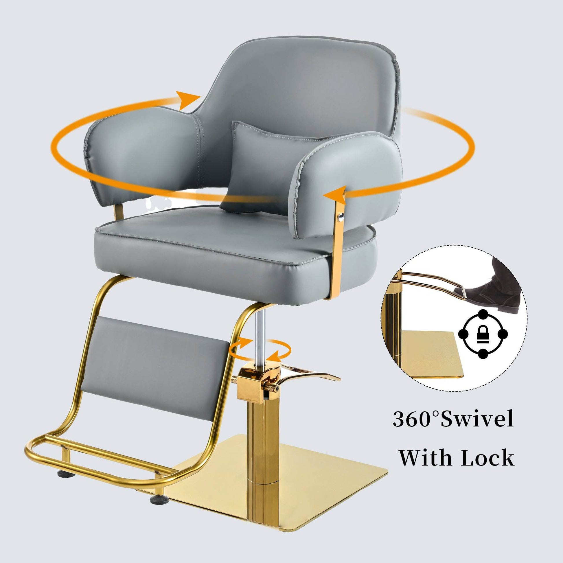 MLNshops gray salon barber chair hydraulic-Padded Gold Base