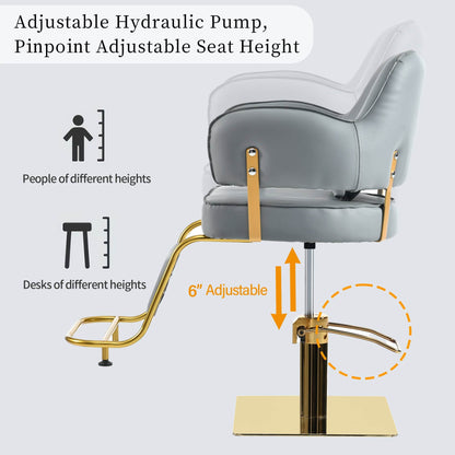 MLNshops gray salon barber chair hydraulic-Padded Gold Base