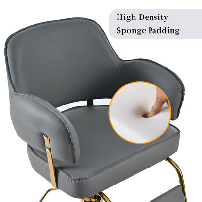 MLNshops gray salon barber chair hydraulic-Padded Gold Base
