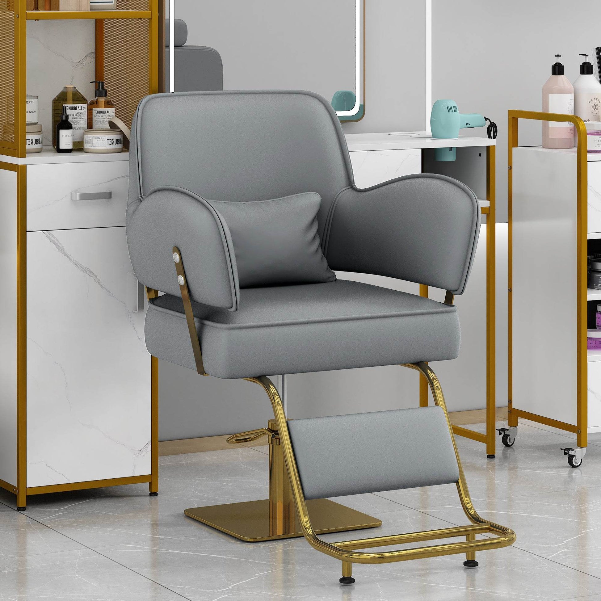 MLNshops gray salon barber chair hydraulic-Padded Gold Base