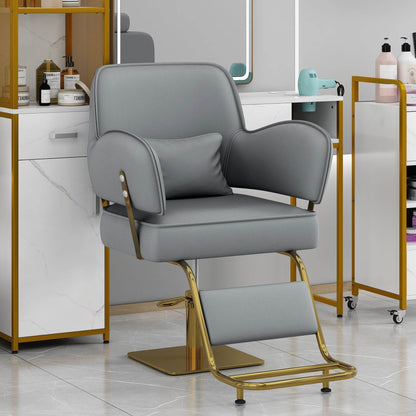 MLNshops gray salon barber chair hydraulic-Padded Gold Base
