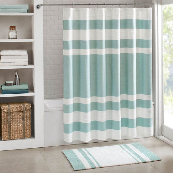 MLNshops 3M treated shower curtain - Aqua Stripe, Easy-Care Default