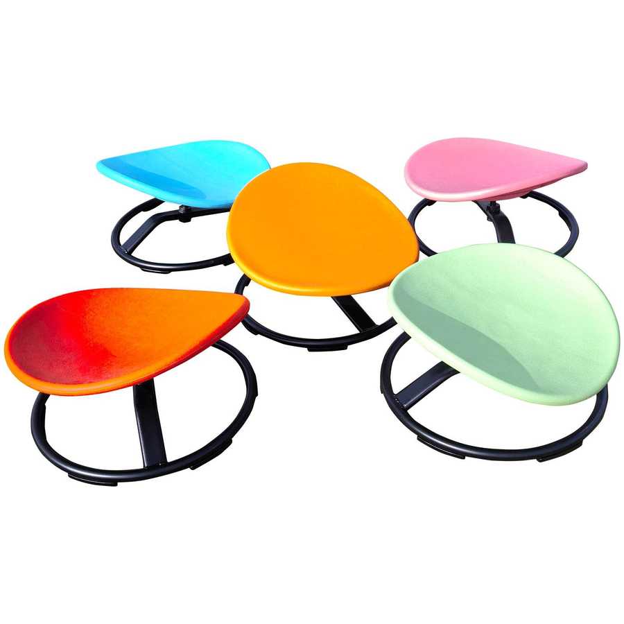 Top view of colorful MLNshops Sensory Swivel Chairs arranged in a circle, designed for kids’ sensory development and outdoor fun.