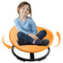 MLNshops Sensory Swivel Chair for Kids with autism and ADHD, featuring a child seated cross-legged on the orange chair for balance training.