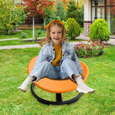 Child sitting on MLNshops Sensory Swivel Chair in a garden, showcasing outdoor use and sensory support for kids with ADHD and autism.