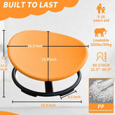 Dimensions and features of MLNshops Kids Sensory Swivel Chair, built for ages 5–16 with 200lbs capacity and eco-friendly PP material.
