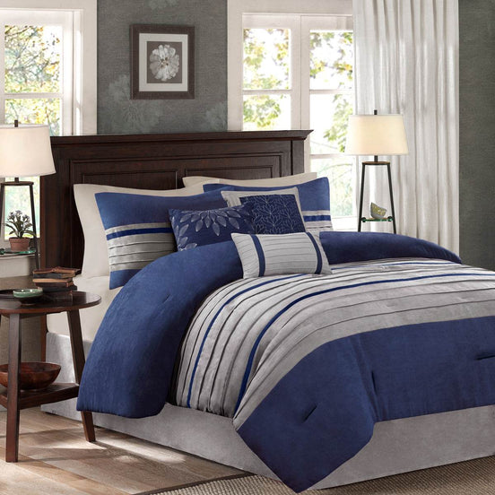 MLNshops 7 piece luxury bedding set California King Navy Set Default