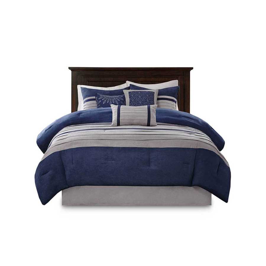 MLNshops 7 piece luxury bedding set California King Navy Set