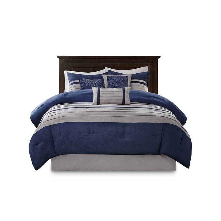 MLNshops 7 piece luxury bedding set California King Navy Set