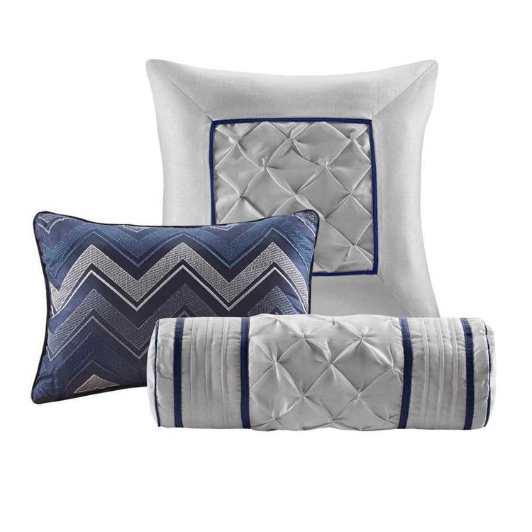 MLNshops Navy Luxury 7 piece tufted bedding set